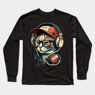 Cat Jam Session- Headphones On Long Sleeve T-Shirt